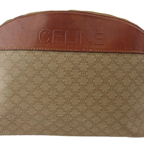 CELINE Clutch Bag Macadam Beige PVC ?~ Leather Authentic USED T19330 - Picture 2 of 9